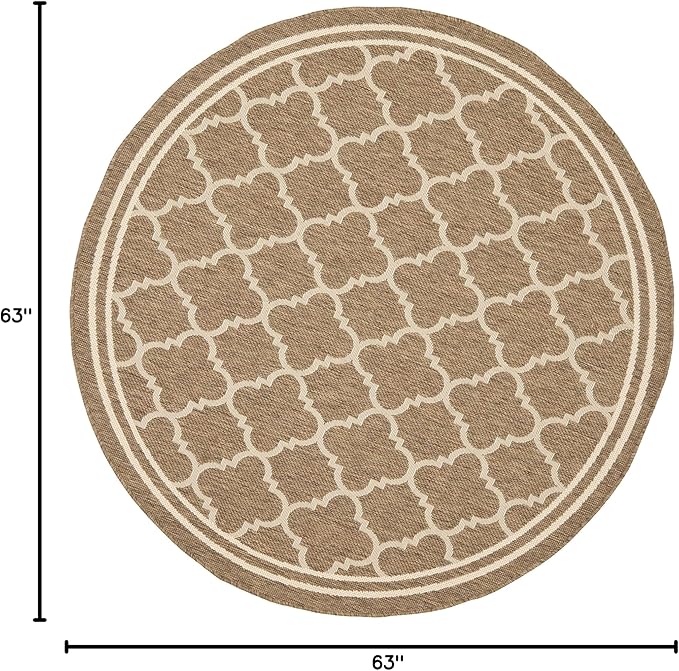 SAFAVIEH Courtyard Collection 5'3" Round Brown/Bone CY6918 Trellis Indoor/ Outdoor Waterproof Easy-Cleaning Patio Backyard Mudroom Area-Rug