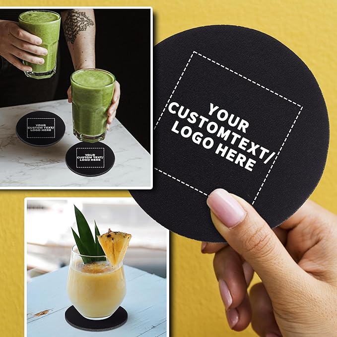 10 Round Foam Bud Coasters Pack, 4 inch - Customizable Text, Logo - PU Foam, Party Favor - Black