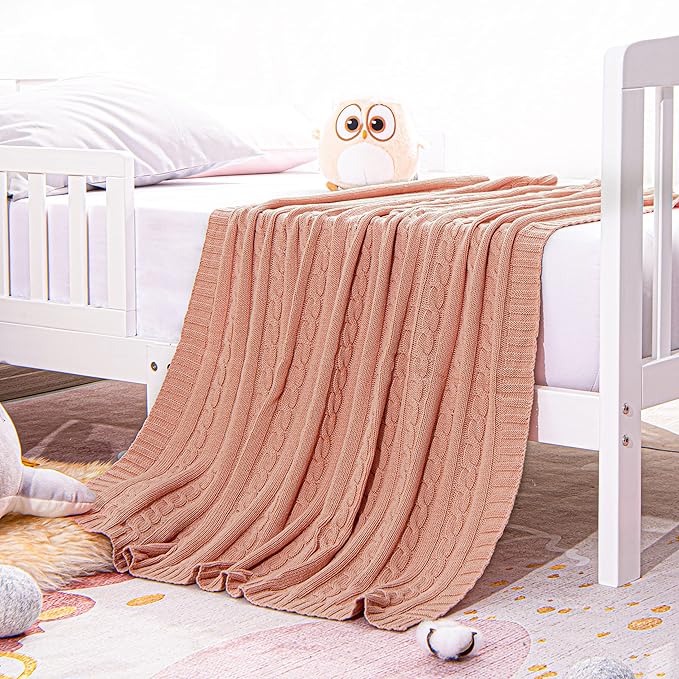 NTBAY 100% Pure Cotton Cable Knit Toddler Blanket, Super Soft Warm Breathable 30x40 Baby Blanket for Crib, Stroller, Nursery, Travel, Newborn, 30x40 Inches, Coral Orange