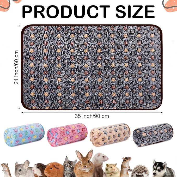 Reginary 4 Pcs Guinea Pig Fleece Blankets, Star Pattern, 35 x 24 Inch | Waterproof Washable Cage Liners, Absorbent Double Layer Bedding for Guinea Pigs, Reusable Pads for Hamsters Rabbits