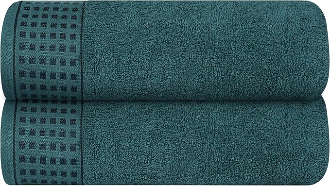 GLAMBURG 100% Cotton 2 Pack Oversized Bath Towel Set 28x55 Inches, Ultra Soft Highly Absorbant Compact Quickdry & Lightweight Large Bath Towels, Ideal for Gym Travel Camp Pool - Teal