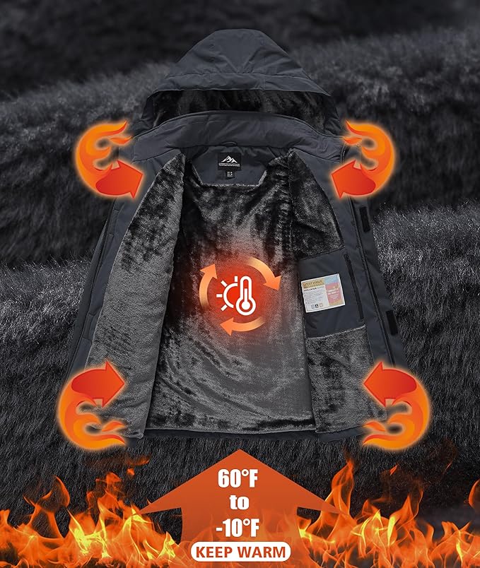 Mens Winter Snow Jacket Waterproof Ski Jackets Snowboard Rain Warm Coat Insulated Hood Fleece Lined