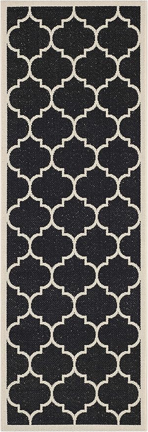SAFAVIEH Courtyard Collection 2'3" x 22' Black/Beige CY6914 Trellis Indoor/ Outside Waterproof Easy cleansingPatio Backyard Mudroom Runner Mat