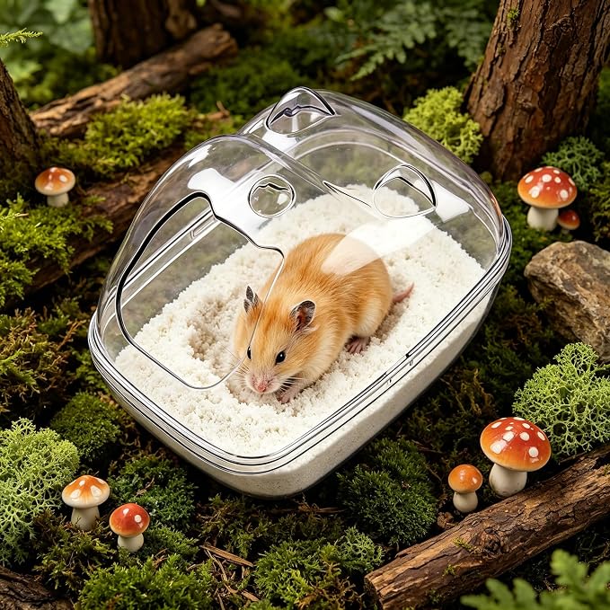 Transparent Hamster Sand Bath Container with Secure Buckles - Splash Proof Sand Box and Dig Box for Small Animals - Bathroom House for Hamster Cage for Home and offic