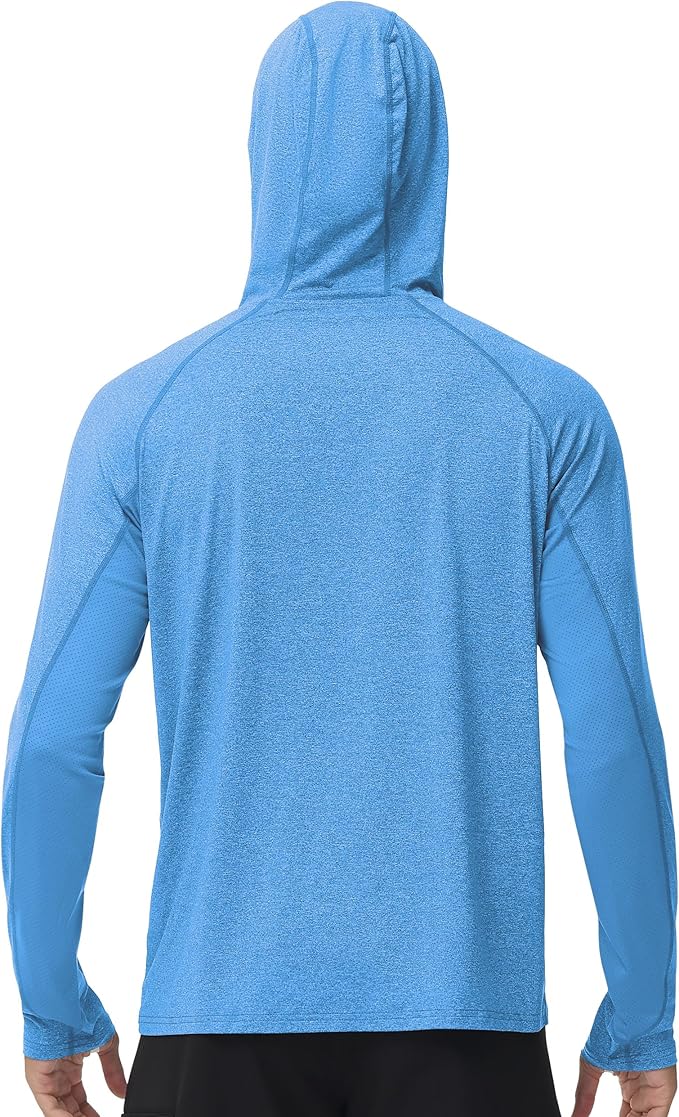 Roadbox Mens UPF 50+ Fishing Shirts, Long Sleeve UV Sun Hoodie, Hiking Running Swim Athletic Workout Shirt