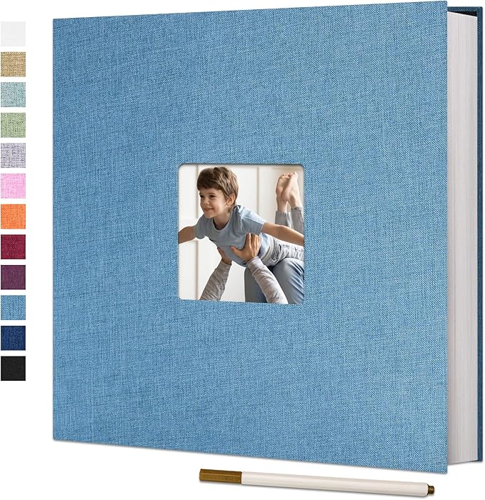 Vienrose Large Photo Album Self Adhesive for 4x6 8x10 Pictures Linen Scrapbook Album DIY 40 Blank Pages with A Metallic Pen