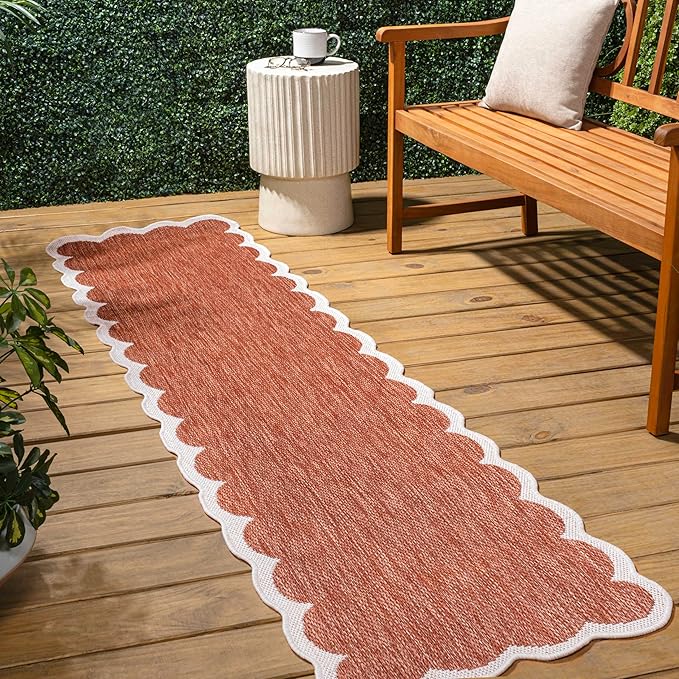 JONATHAN Y Cottage Two-Tone Scalloped Indoor Outdoor Runner Rug 2X8 Terra/Cream, Alice Classic for Backyard, Patio, Porch, Easy-Cleaning, High Traffic, Pet-Friendly, Non-Shedding (SHP103C-28)