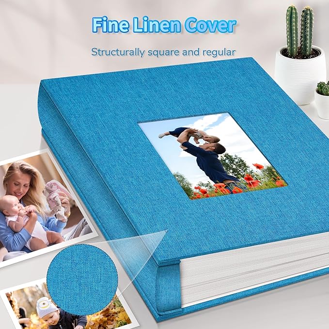 Photo Album 4x6 with 1000 Pockets,Slip-in Picture Albums,Linen Cover Memory Book with Front Window,White Page Vertical Photo Book for Wedding,Family,Anniversare,Baby,Vacation