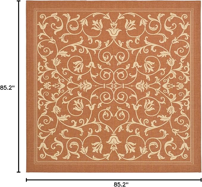 SAFAVIEH Washable Rug Outdoor Courtyard Collection - 7'10" Square, Terracotta & Natural, Non-Shedding & Easy Cleaning, Ideal for Patio, Backyard, Mudroom (CY2098-3202)