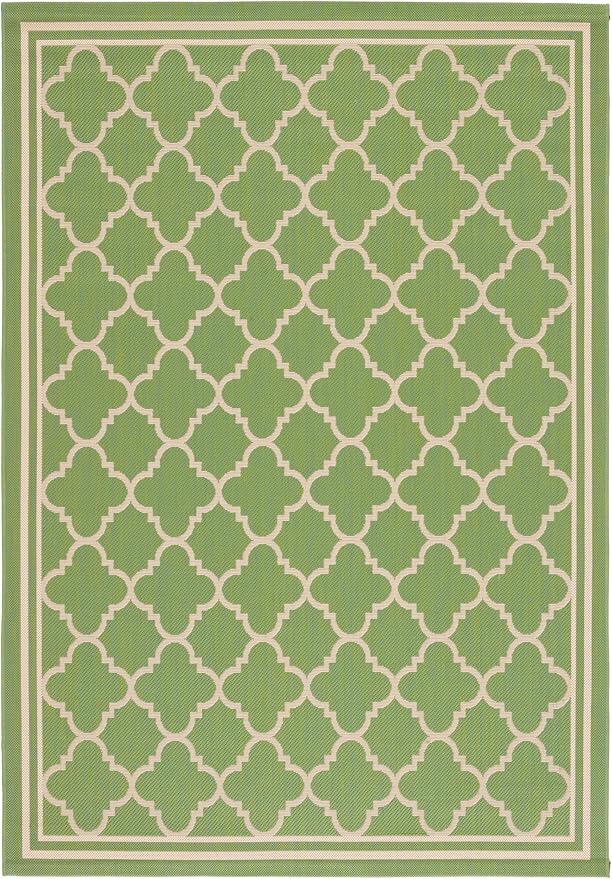 SAFAVIEH Washable Rug Outdoor Courtyard Collection - 5'3" x 7'7", Green & Beige, Non-Shedding & Easy Cleaning, Ideal for Patio, Backyard, Mudroom (CY6918-244)