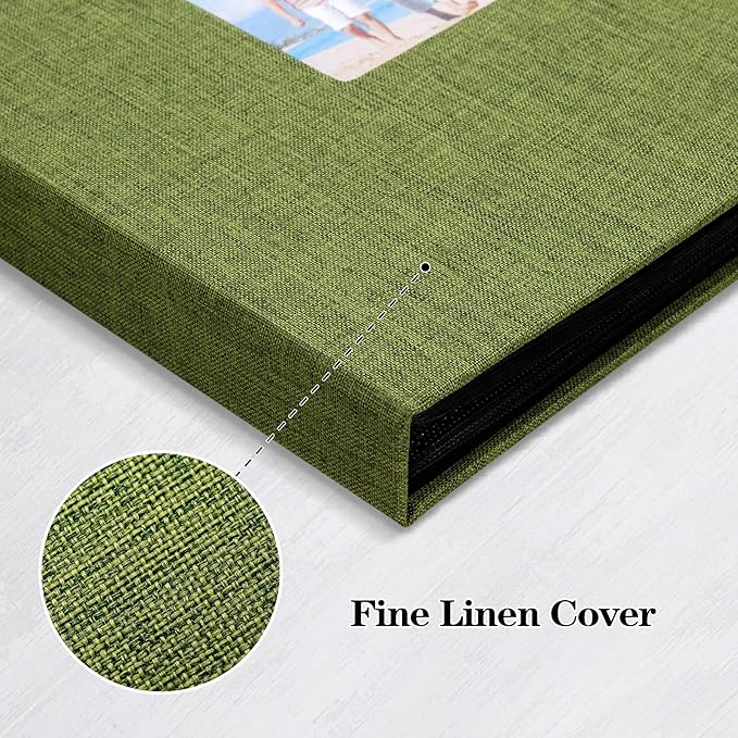 Mublalbum 2 Pack Small 4x6 Photo Album Linen Cover with Display Window Mini Picture Book Each Holds 52 Vertical Pockets for Artwork Postcards or Pictures Storage (Green)