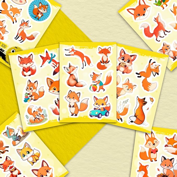 100Pcs Cute Fox Stickers for Water Bottle, Small - Fox Party Supplies & Decorations - Gift for Women & Men