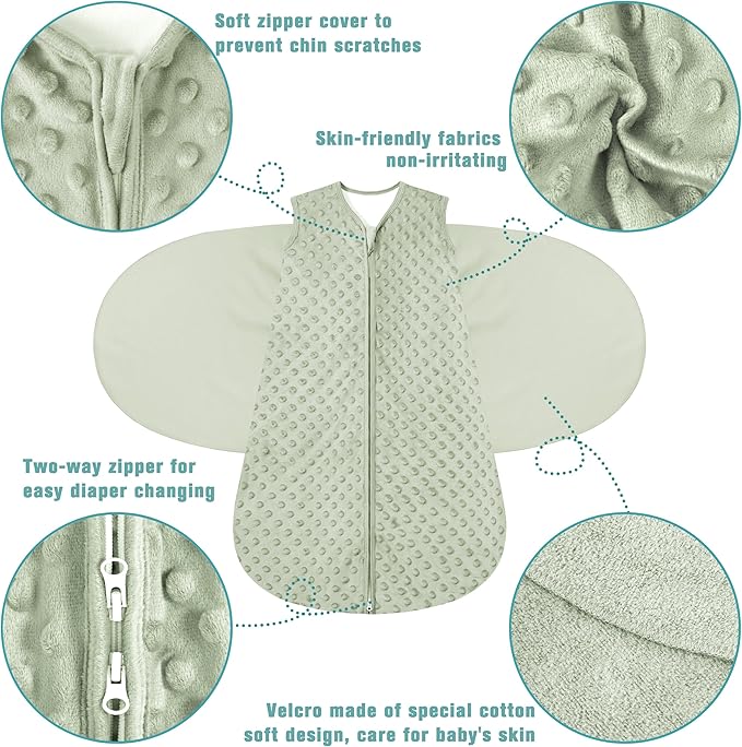 Newborn Sleep Sack Baby Swaddle,0-12 Months,3-Way Adjustable Wearable Blanket,Swaddling Sleeping Bag (Beige & Grass green, 0-3 Months)
