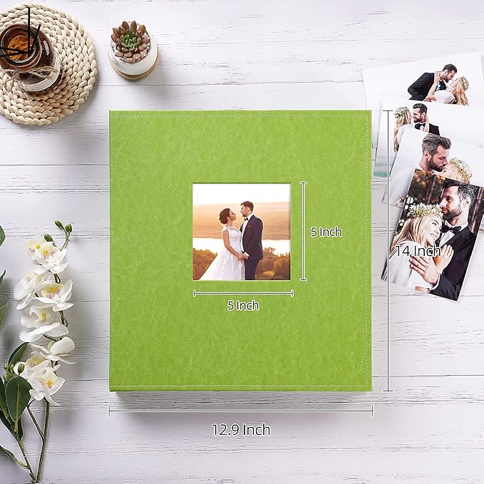 potricher Photo Album 4x6 600 Photos Leather Cover Large Capacity Picture Albums with 600 Horizontal and Vertical Pockets for Family Wedding Anniversary and Baby (Green)