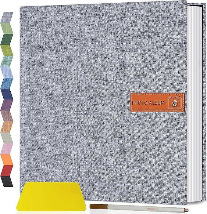 Popotop Large Photo Album Self Adhesive 4x6 5x7 8x10 Scrapbook Album DIY Picture Book,Gifts for Mom,Family Baby and Wedding,with Metal Pen and Plastic Board