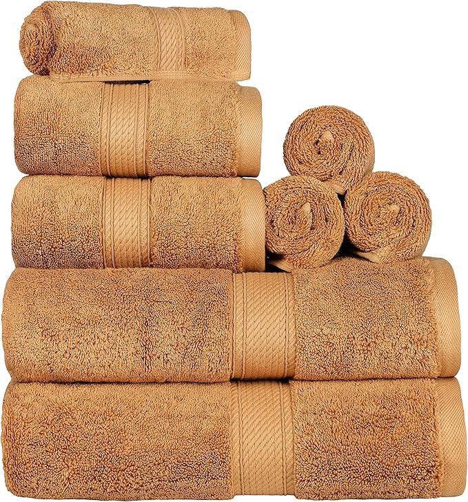 BLUENILEMILLS Madison Egyptian Cotton Towels, Towel Set for Bathroom, Shower, Hotel, Plush, 900 GSM, Highly Absorbent and Ultra-Soft Towels, Bath Essentials, 8 Piece Assorted Towel Set, Rust