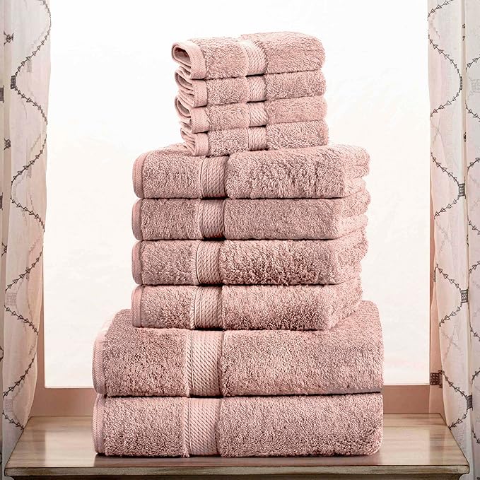 BLUENILEMILLS Madison Egyptian Cotton Towels, Towel Set for Bathroom, Shower, Hotel, Plush, 900 GSM, Highly Absorbent and Ultra-Soft Towels, Bath Essentials, 10 Piece Assorted Towel Set, Muted Mauve