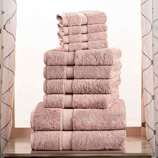 BLUENILEMILLS Madison Egyptian Cotton Towels, Towel Set for Bathroom, Shower, Hotel, Plush, 900 GSM, Highly Absorbent and Ultra-Soft Towels, Bath Essentials, 10 Piece Assorted Towel Set, Muted Mauve