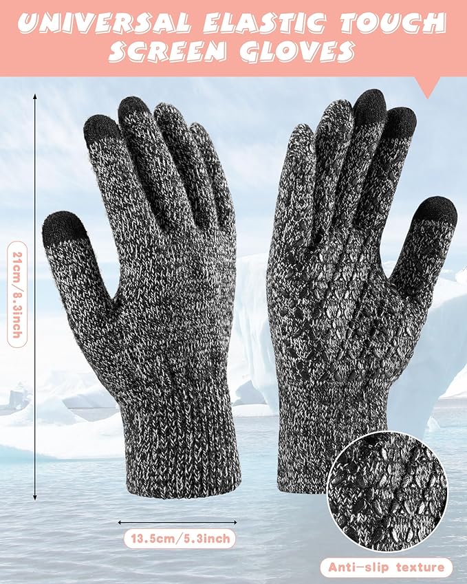 10 Pieces Winter Hat Beanie Scarf Touch Screen Gloves and Sock Set Slouchy Knit Skull Cap Beanies Fleece Lining Neck Warmer