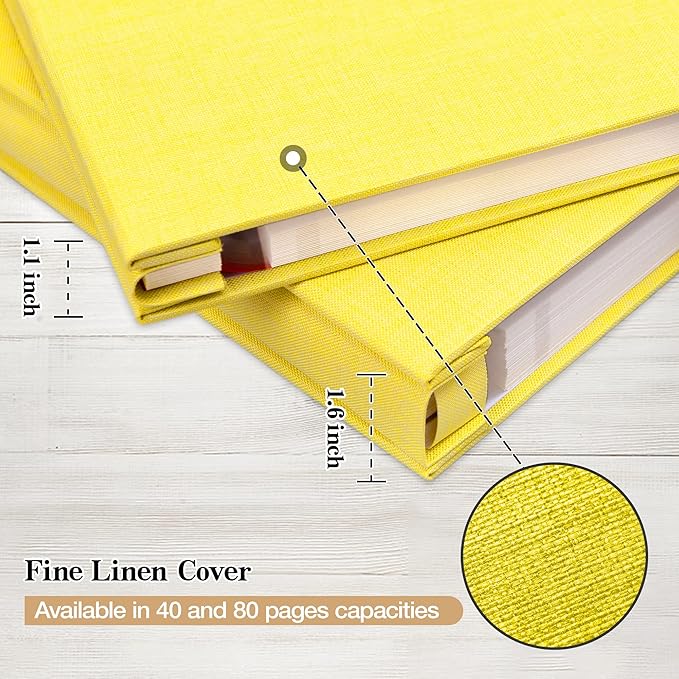 potricher Large Photo Album Self Adhesive 3x5 4x6 5x7 8x10 Pictures Linen Cover 80 Blank Pages Magnetic DIY Scrapbook Album with A Metallic Pen (Yellow, 11x10.6 inch 80 Pages)
