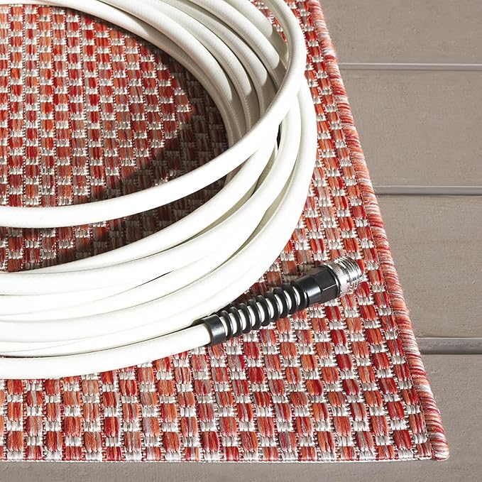 SAFAVIEH Washable Rug Outdoor Courtyard Collection - 5'3" Square, Red & Beige, Non-Shedding & Easy Cleaning, Ideal for Patio, Backyard, Mudroom (CY8521-36521)