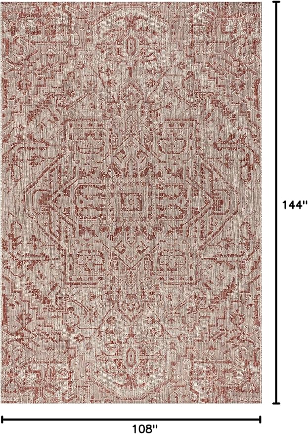 JONATHAN Y Boho Medallion Indoor Outdoor Area Rug 9X12 Red/Taupe, Estrella Textured Weave for Backyard, Patio, Porch, Easy-Cleaning, High Traffic, Pet-Friendly, Non-Shedding (SMB105A-9)