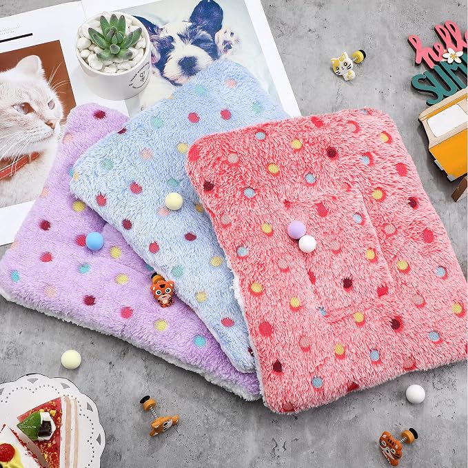 Jetec 3 Pcs Guinea Pig Beds, Fleece Small Animal Mats, Dots, Red | 10 x 11 in Soft Double Sided Fleece Pad for Rabbit, Hamster, Chinchilla, Rat, Warm Hideout, Cozy Small Animal Cage Bed