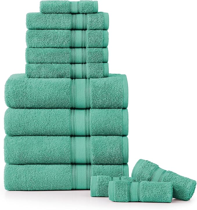 LANE LINEN Towels for Bathroom – 12 Pack, 100% Ring-Spun Cotton, Zero Twist, 4 Bath, 4 Hand Towel & 4 Wash Cloths, Highly Absorbent, Luxury Hotel & Spa Quality, Machine Washable – Teal