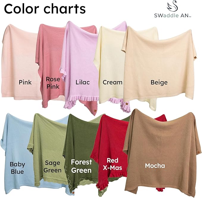 Ruffle Knit Blanket for Baby - 100% Luxury Soft Cotton Knit Warm Cozy Cuddle Stroller Crib Blanket for Newborns, Infants, & Toddlers (Sage Green)
