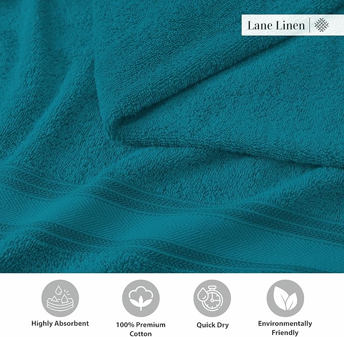 LANE LINEN Luxury Bath Towels Set - 12 Piece, 100% Cotton, Zero Twist, Super Soft & Absorbent, 4 Bath Towels, 4 Hand Towels, 4 Washcloths - Sea Port