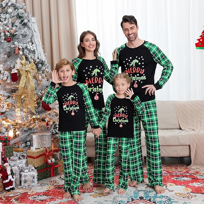 Christmas Family Pajamas Set Matching Holiday Plaid Sleepwear Set Reindeer/Tree Print Loungewear for Xmas Eve