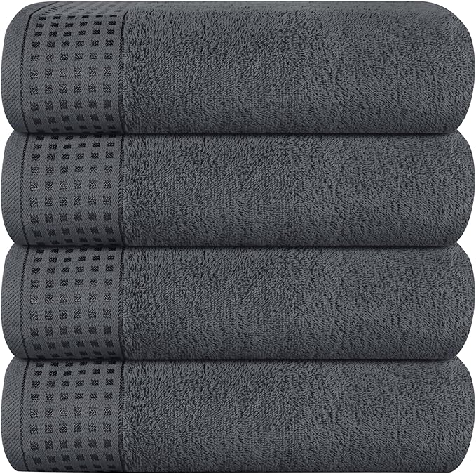 GLAMBURG Ultra Soft 4 Pack Oversized Bath Towel Set 27x54 inches, 100% Cotton Bath Towels, Highly Absorbant Compact Quickdry & Lightweight Towel, Ideal for Gym Travel Camp Pool - Charcoal Grey