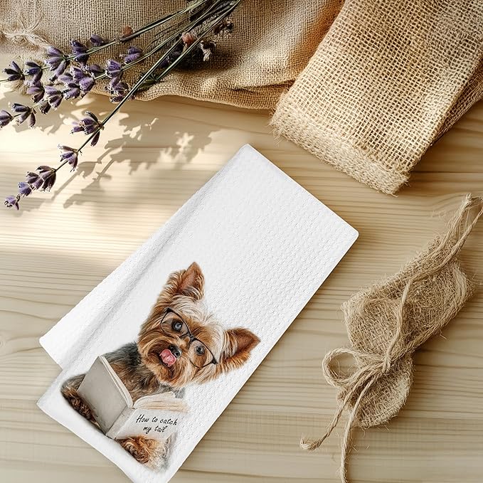 Yorkshire Terrier Gifts Kitchen Towels, Yorkie Gifts for Women, Funny Yorkie Dog Tea Dish Hand Towels, Yorkshire Terrier Kitchen Decor, 16x24 Inch
