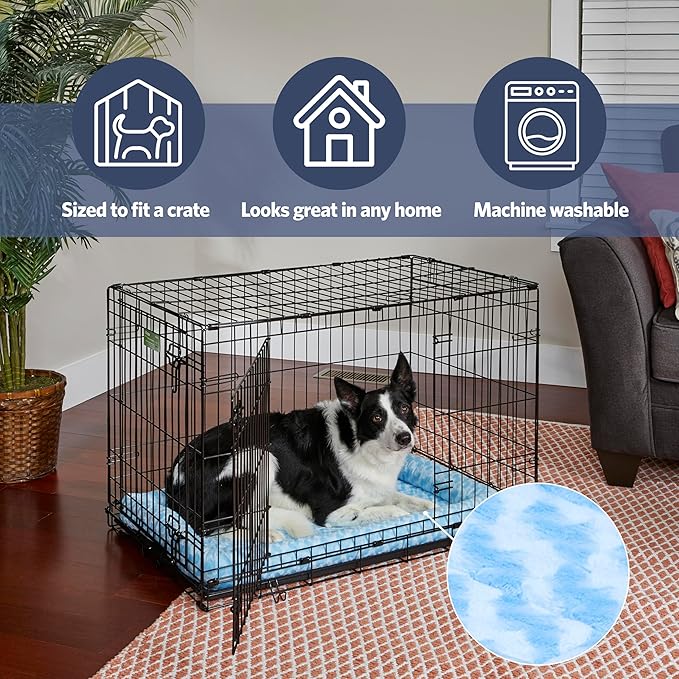 MidWest Homes for Pets QuietTime Fashion XXS Dog Bed - Blue Faux Fur Bolster, Ultra-Soft and Machine Washable, Fits 18-Inch Crates and Carriers, for Small Dogs and Cats