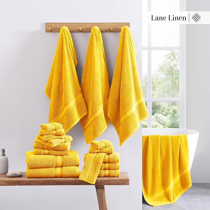 LANE LINEN 12 Pack Towels for Bathroom – 100% Ring-Spun Cotton, 4 Bath, 4 Hand & 4 Wash Cloth, Zero Twist Soft Towels, Oeko Tex Certified Hotel Quality Towel, Easy to Wash – Mimosa
