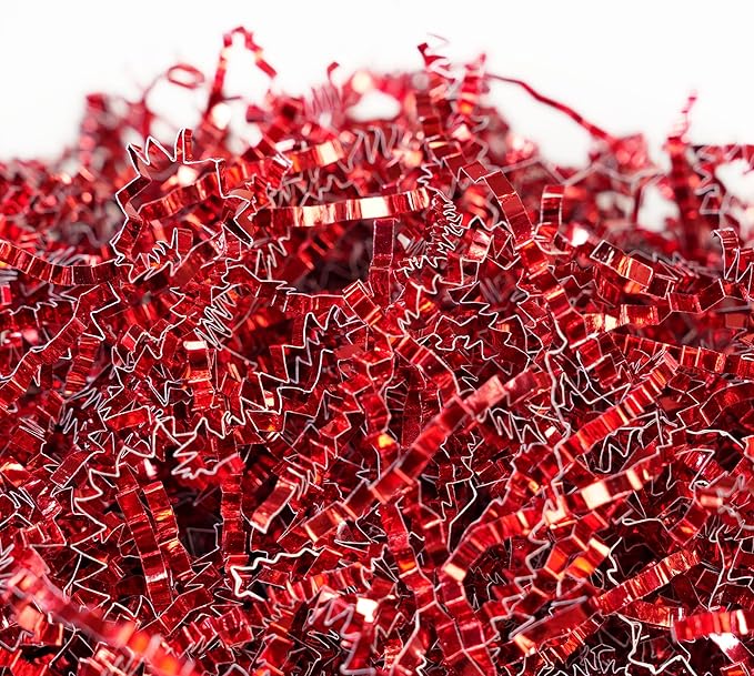 Bobobag - 1LB Crinkle Cut Paper Shred Filler Recyclable Gift Wrap Confetti Raffia Grass Shiny Shred Paper for Easter Baskets Filler Creative Eggs Decor (Red)