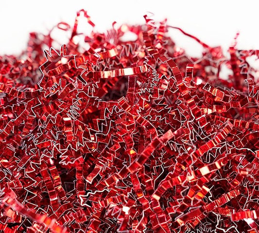 Bobobag - 1LB Crinkle Cut Paper Shred Filler Recyclable Gift Wrap Confetti Raffia Grass Shiny Shred Paper for Easter Baskets Filler Creative Eggs Decor (Red)