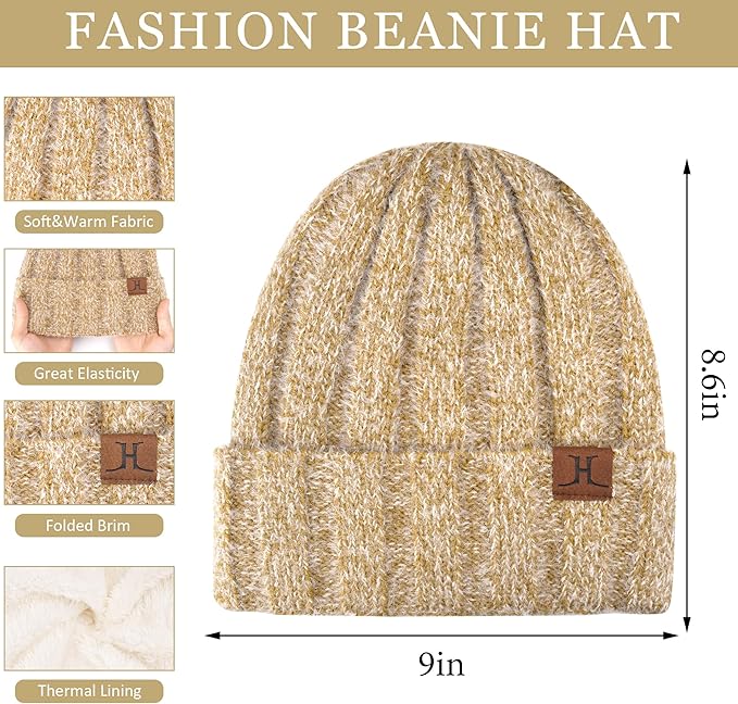 Womens Winter Warm Knit Beanie Hat Touchscreen Gloves Long Neck Scarf Set with Fleece Lined Skull Caps Gifts for Women