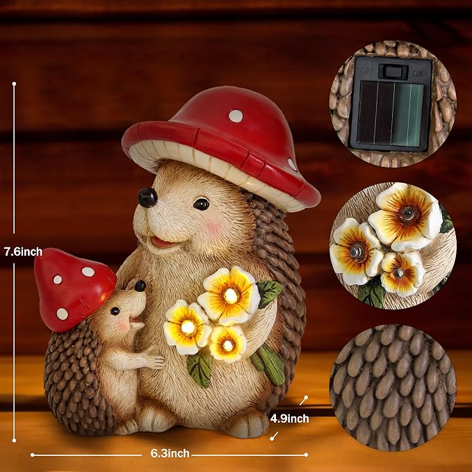 Smadeer Solar Hedgehog Garden Statue Lights for Outdoor Decor, Resin Hedge hog Figurine Lighting Decorations, Patio Yard Lawn Ornaments Birthday Gifts for Women Mom Grandma