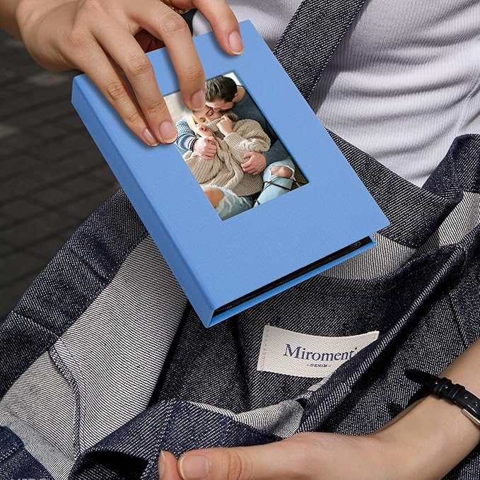 2 Pack Photo Album Holds 24 Pockets with Linen Cover and Customizable Window, Fits 4x6 Photos, Archival Black Pages, Blue