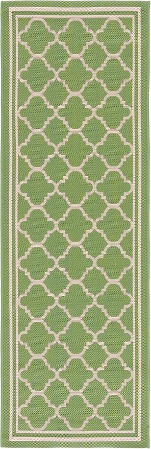 SAFAVIEH Washable Rug Outdoor Courtyard Collection - 2'3" x 20' Runner, Green & Beige, Non-Shedding & Easy Cleaning, Ideal for Patio, Entryway, Mudroom, Hallway, Kitchen (CY6918-244)