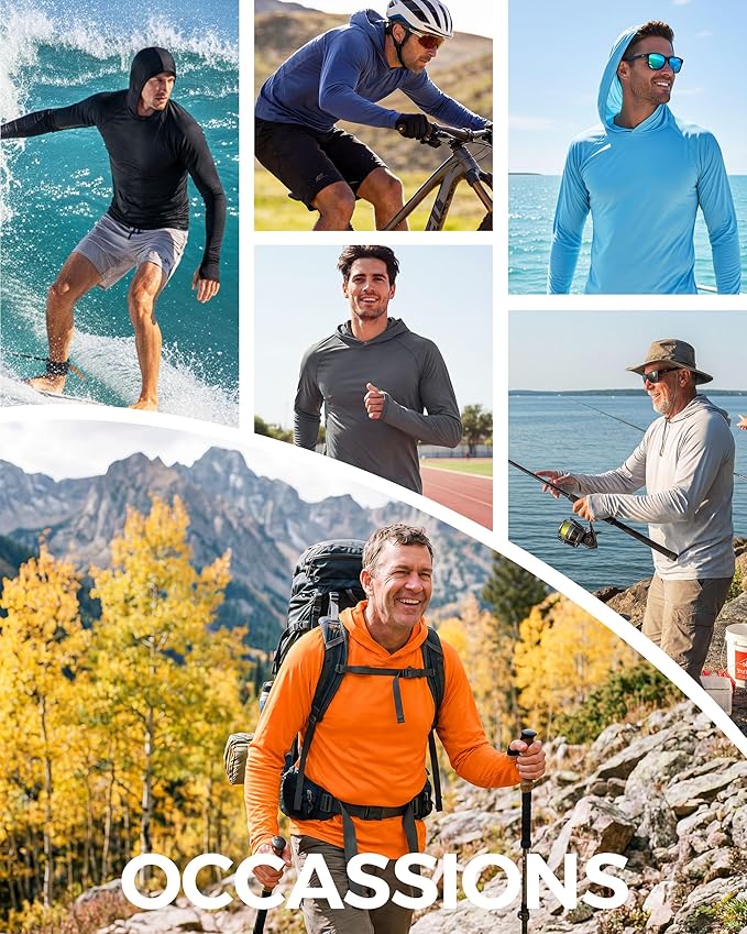 Boladeci Men's UPF 50+ Sun Protection Lightweight Hoodie Shirts Long Sleeve Fishing Shirt SPF UV Hiking Swim