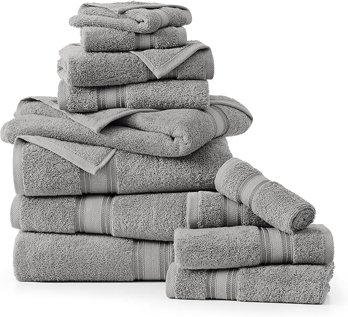LANE LINEN Bath Towel Set of 12 – Premium 100% Cotton Ring-Spun, 4 Bath, 4 Hand & 4 Washcloth, Zero Twist Hotel Collection Towels Soft, Gentle on Body, Absorbent & Ideal for Everyday Use – Grey