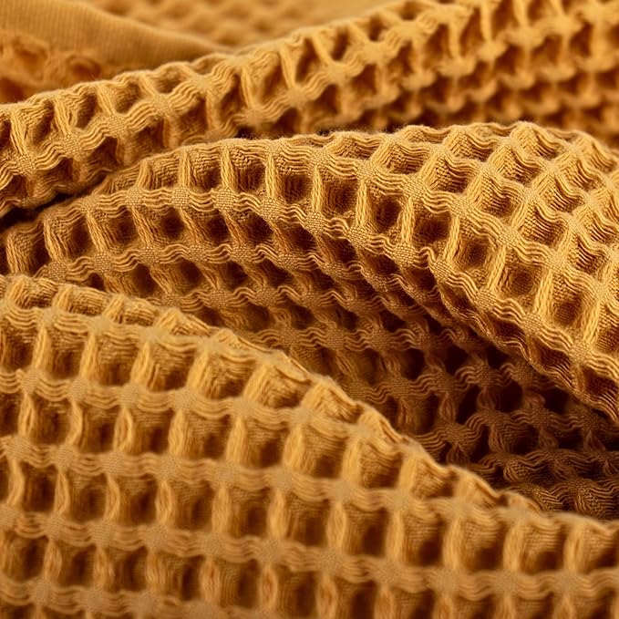 PÜSKÜL - Set of 3 Organic Waffle Hand Towel Mustard - Premium Quality, 100% Turkish Cotton, Soft, Quick-Dry, Absorbent, Lint-Free Face Kitchen Hand Towels (Mustard Yellow, Hand Towels - Pack of 3)