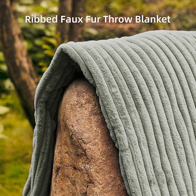 GOTCOZY Electric Blanket Heated Throw 50''X60''- Ribbed Faux Fur Heated Blanket with 4 Heating Level & 3 Hour Auto Off Heating Blanket, ETL&FCC Certified Machine Washable(Gray)