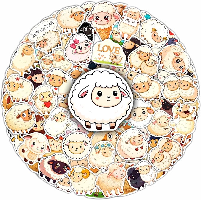100Pcs Sheep Stickers for Scrapbooking - Sheep Gifts, Party Supplies - Lamb & Farm Animal Stickers - Gift for Women & Men
