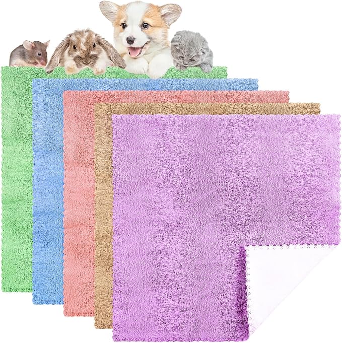 SmoothNovelty 5 Waterproof Guinea Pig Blankets, Colorful, 12 x 12 Inch | Colorful Small Animal Pad, Waterproof Pee Pad, Washable Coral Fleece Cage Liner, for Guinea Pig Rabbit Hamster
