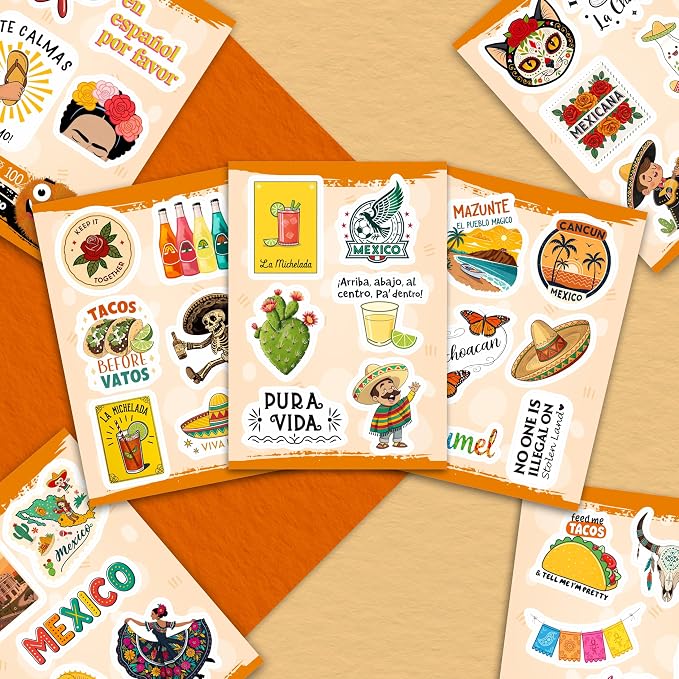 100Pcs Mexico Stickers for Scrapbooking, for Luggage, for Water Bottle - Mexican Stickers and Decals - Mexico Party Supplies & Decorations - Mexican Gifts for Women & Men