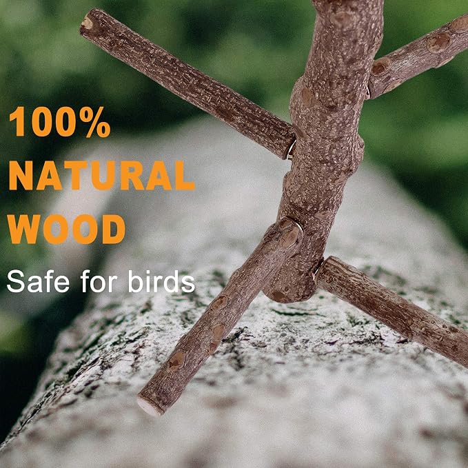 Bird Perch Stand Toy Natural Wood Bird Cage Branch Perch 10 Inch | Natural Wood Perch Stand w/ 4 Branches Bird Cage Inside Accessories Bird Toy for Parakeet Cockatiel Conure Finches Love Birds