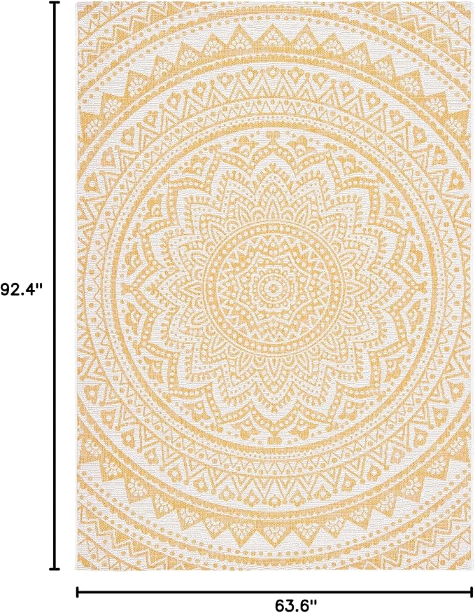 SAFAVIEH Washable Rug Outdoor Courtyard Collection - 5'3" x 7'7", Ivory & Gold, Non-Shedding & Easy Cleaning, Ideal for Patio, Backyard, Mudroom (CY8734-56012)